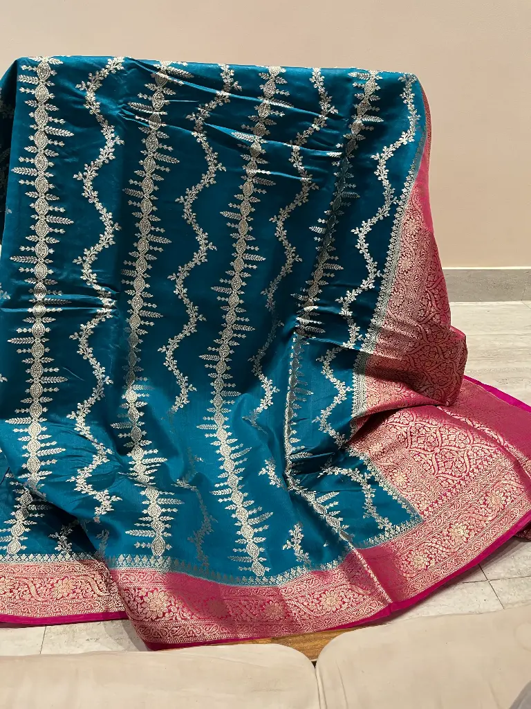 Banarasi Chiniya Silk Saree in Turquiose Blue Colour