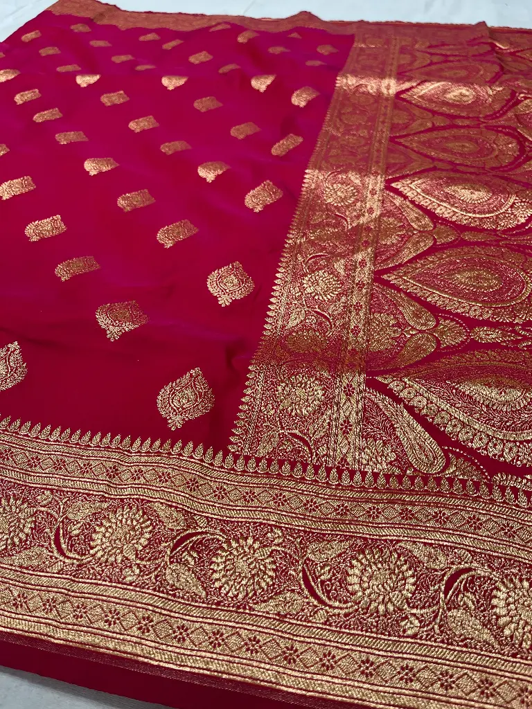 Banarasi Buti Saree In Elegant Rani Colour