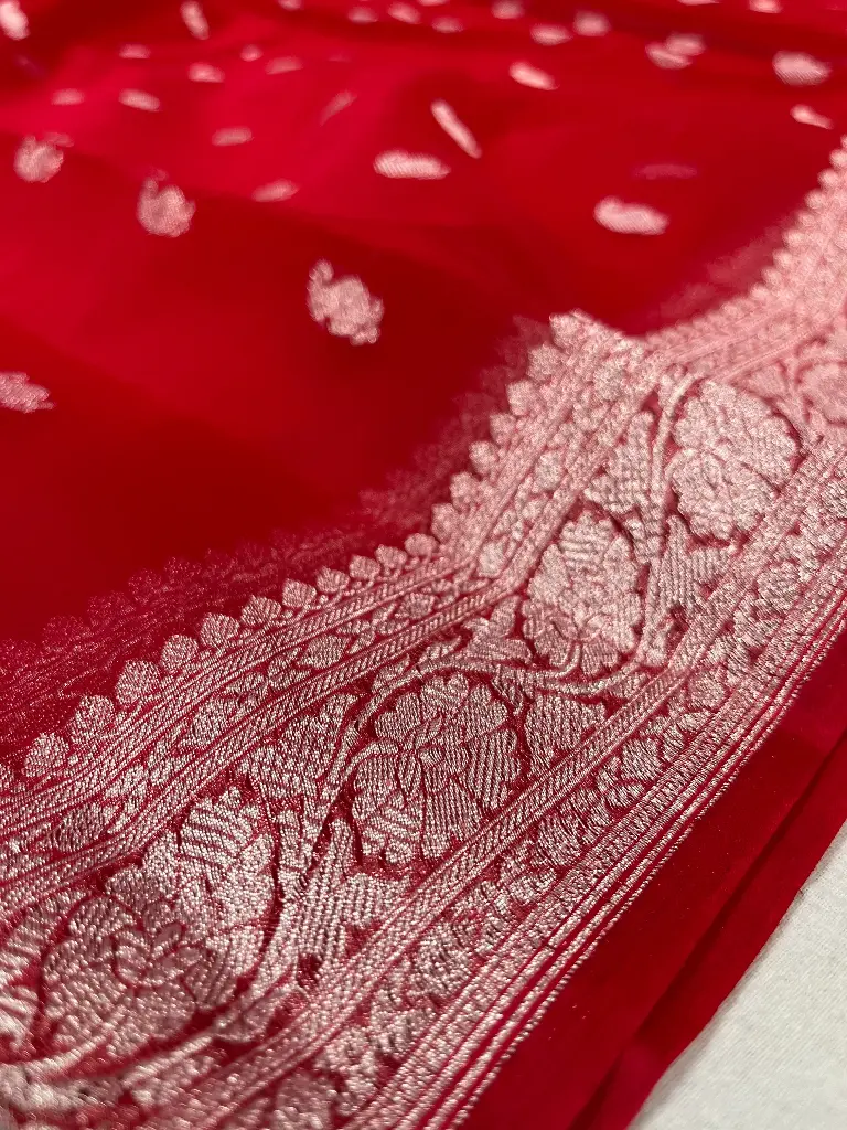 Banarasi Khaddi Chiffon in Red Colour